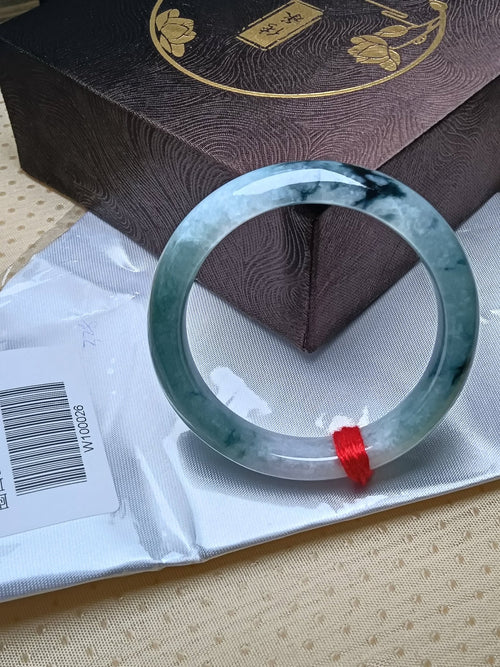 Apple Green with Lavender and Drak Floating Flower Nature Type - A Jadeite Bangles (Size:54 - 55mm) W026 - Jadeite Ding