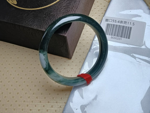 Dark Green with White Nature Type - A Jadeite Bangles (Size:54 - 55mm) B231 - Jadeite Ding