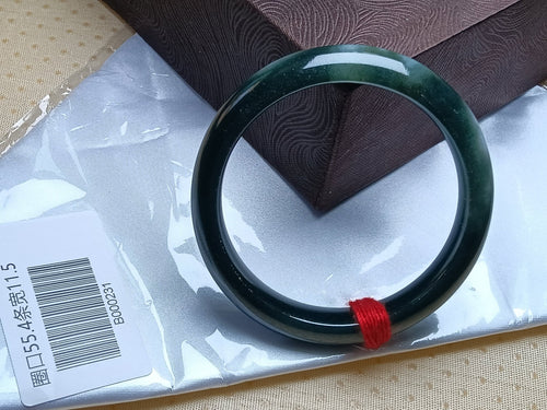 Dark Green with White Nature Type - A Jadeite Bangles (Size:54 - 55mm) B231 - Jadeite Ding
