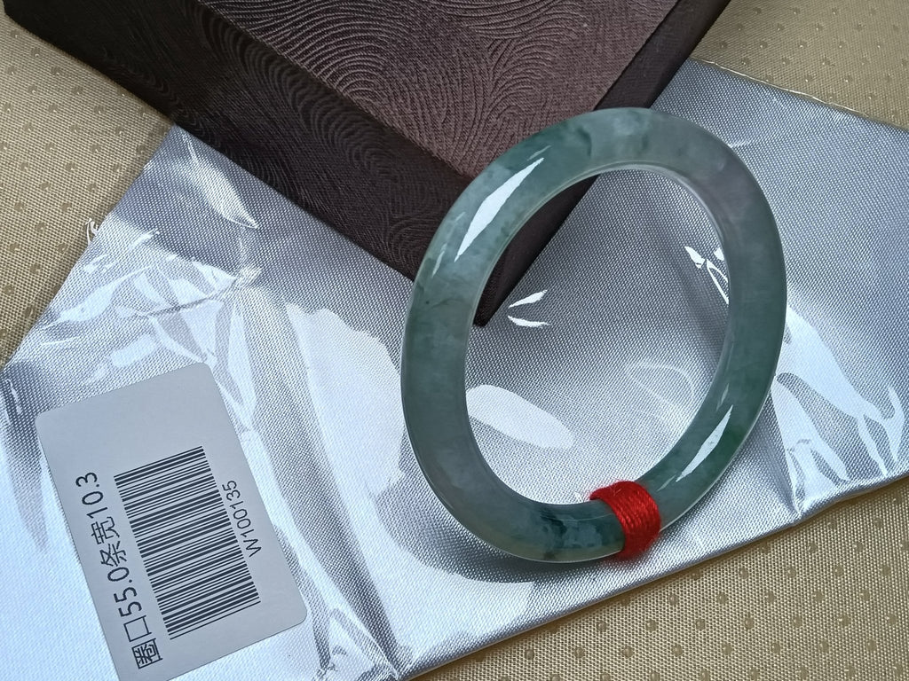 Full Light Green with Floating Flower Nature Type - A Jadeite Bangles (Size:55mm) W135 - Jadeite Ding