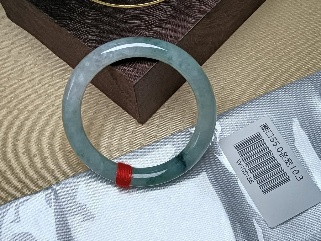 Full Light Green with Floating Flower Nature Type - A Jadeite Bangles (Size:55mm) W135 - Jadeite Ding