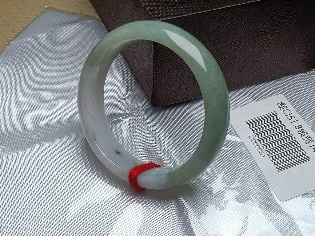 Half Mountain/Half Water Light Green Natural Burmess Jadeite Bracelet (Size:51 - 52mm) - Jadeite Ding