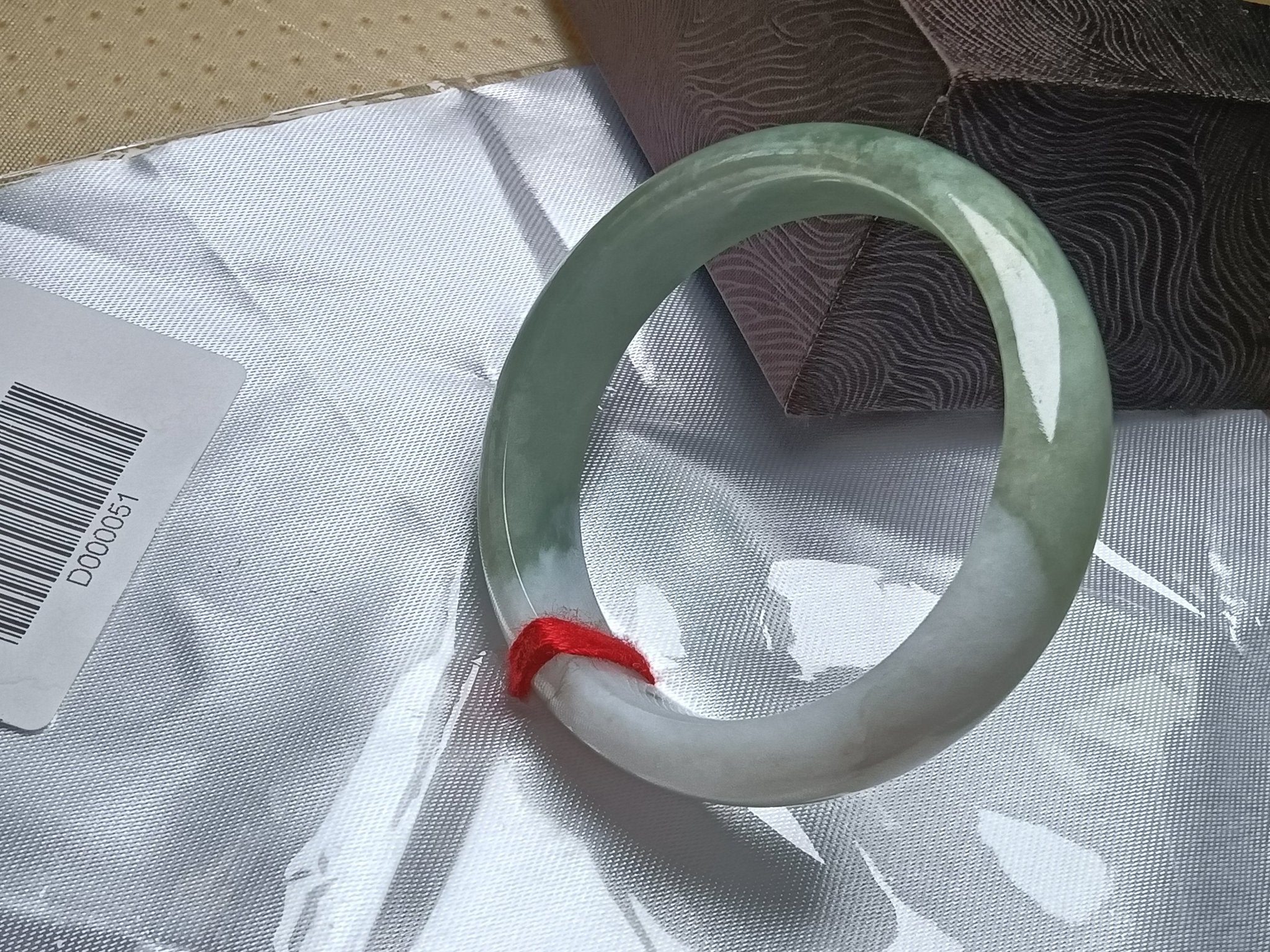 Half Mountain/Half Water Light Green Natural Burmess Jadeite Bracelet (Size:51 - 52mm) - Jadeite Ding