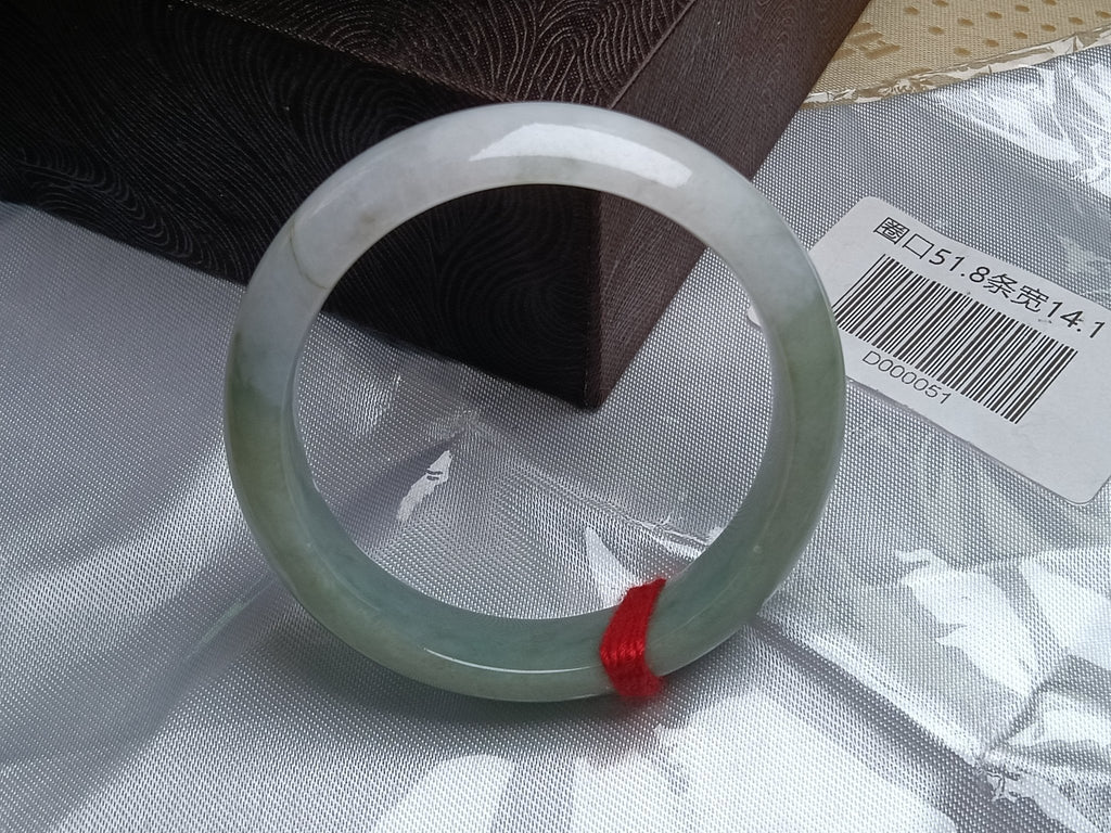 Half Mountain/Half Water Light Green Natural Burmess Jadeite Bracelet (Size:51 - 52mm) - Jadeite Ding
