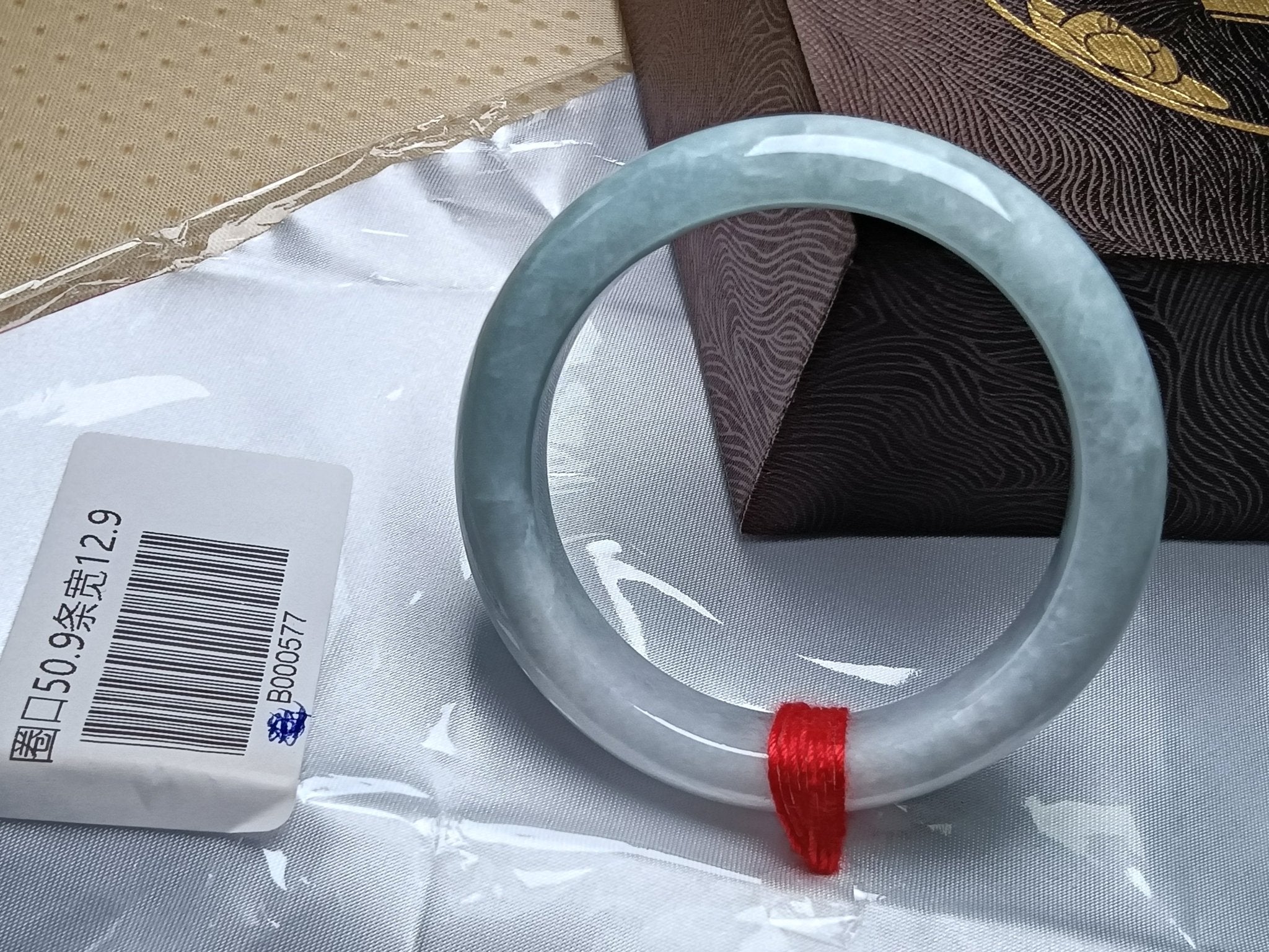 Half Mountain/Half Water Light Green Natural Burmess Jadeite Bracelet (Size:51 - 52mm) - Jadeite Ding