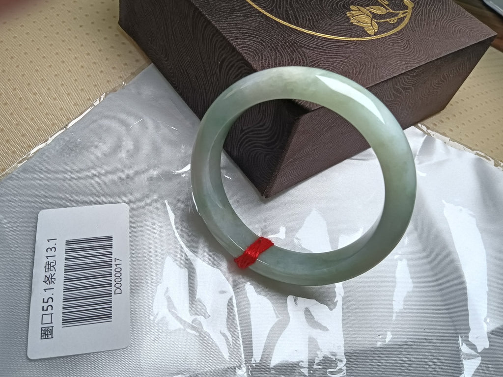 Icy Light Green Mixed Light Yellow Nature Type - A Jadeite Bangles (Size:54 - 55mm) D017 - Jadeite Ding