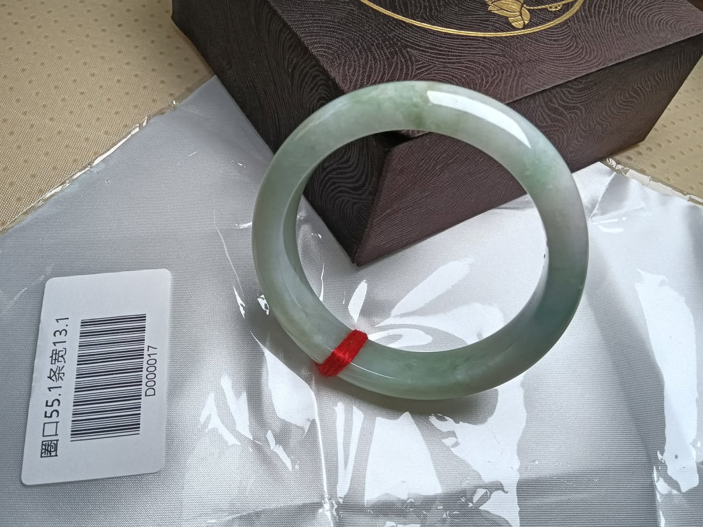 Icy Light Green Mixed Light Yellow Nature Type - A Jadeite Bangles (Size:54 - 55mm) D017 - Jadeite Ding