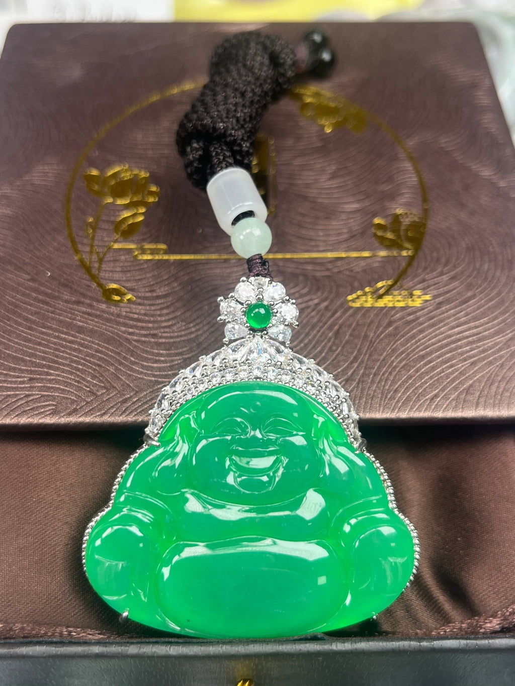 Imperial Green Nature Burmess Grade A Jadeite Buddha Pendant XL - Jadeite Ding