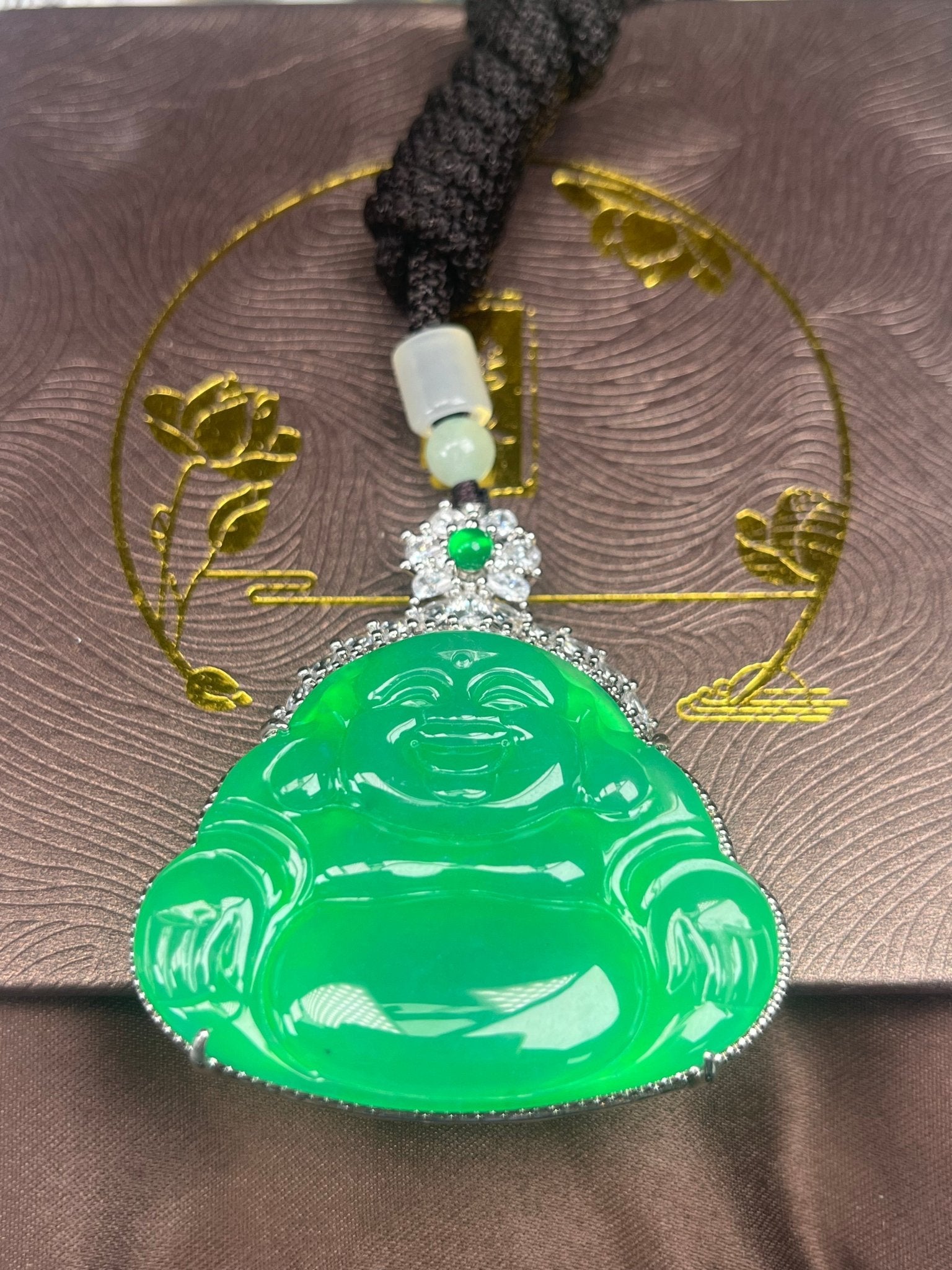 Imperial Green Nature Burmess Grade A Jadeite Buddha Pendant XL - Jadeite Ding