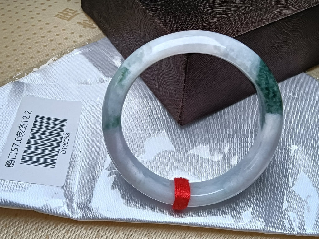 Light Lavendar with Spicy Green Burmese JGIA Certified Jadeite Bangle (Size:56 - 57mm) D058 - Jadeite Ding