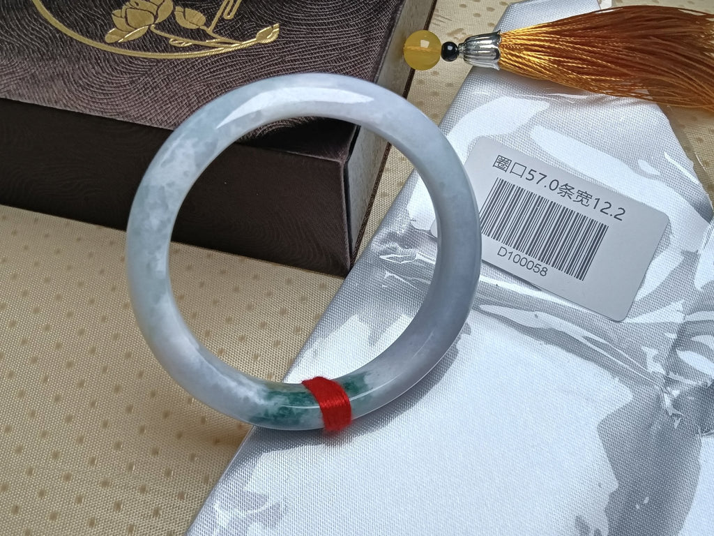 Light Lavendar with Spicy Green Burmese JGIA Certified Jadeite Bangle (Size:56 - 57mm) D058 - Jadeite Ding