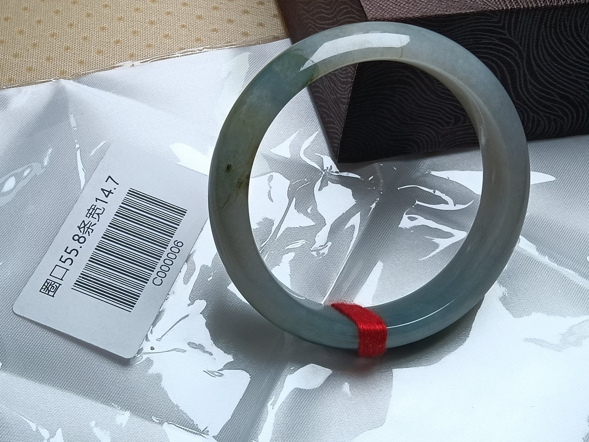 Moonlight Color Base with Dark Green Floating Flower Nature Type - A Jadeite Bangles (Size:55 - 56mm) C006 - Jadeite Ding