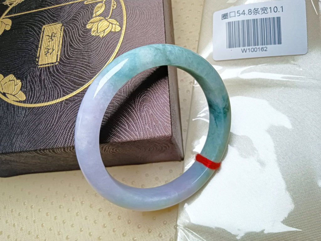 Natural Green mixed Light Lavender Jadeite Bangle (Size:54 - 55mm) - Jadeite Ding