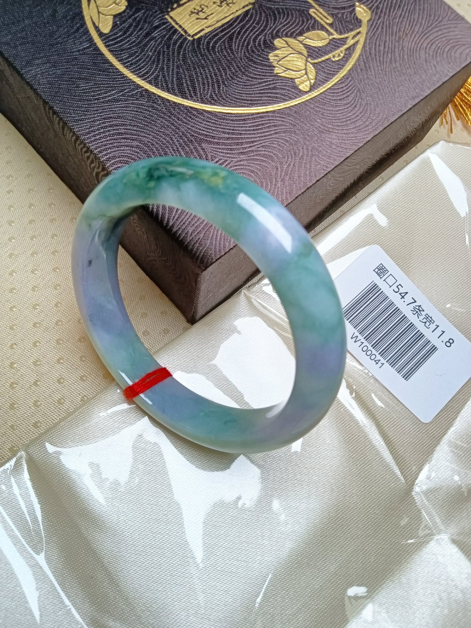 Natural Green mixed Light Lavender Jadeite Bangle (Size:54 - 55mm) - Jadeite Ding