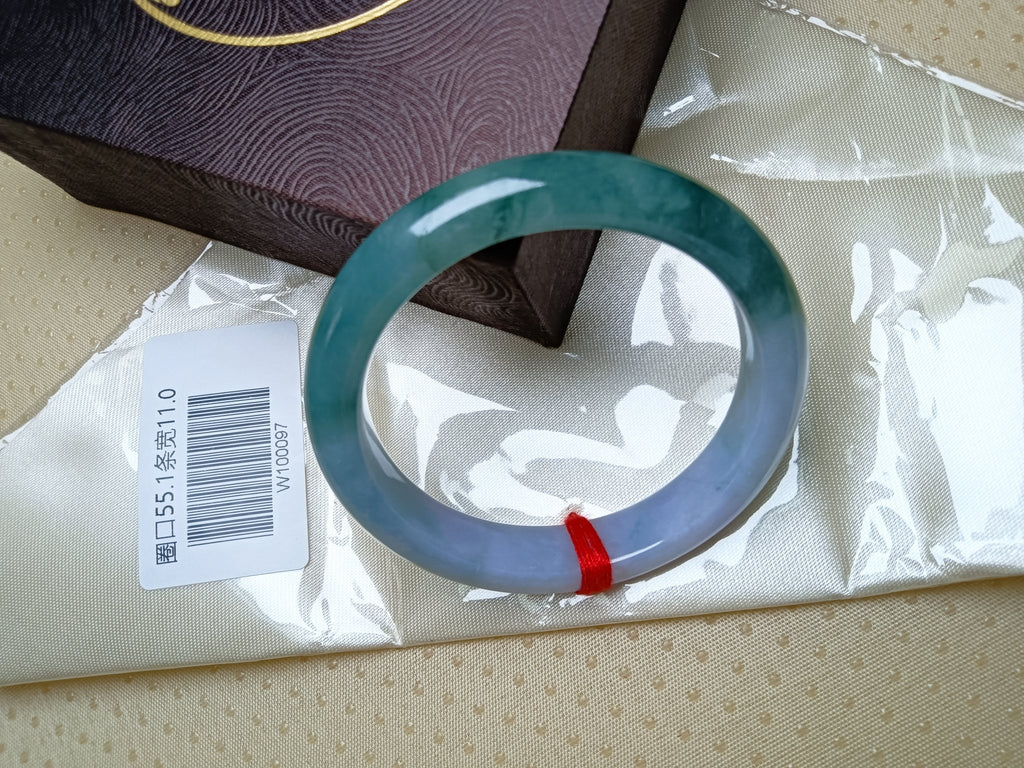 Natural Green mixed Light Lavender Jadeite Bangle (Size:54 - 55mm) - Jadeite Ding