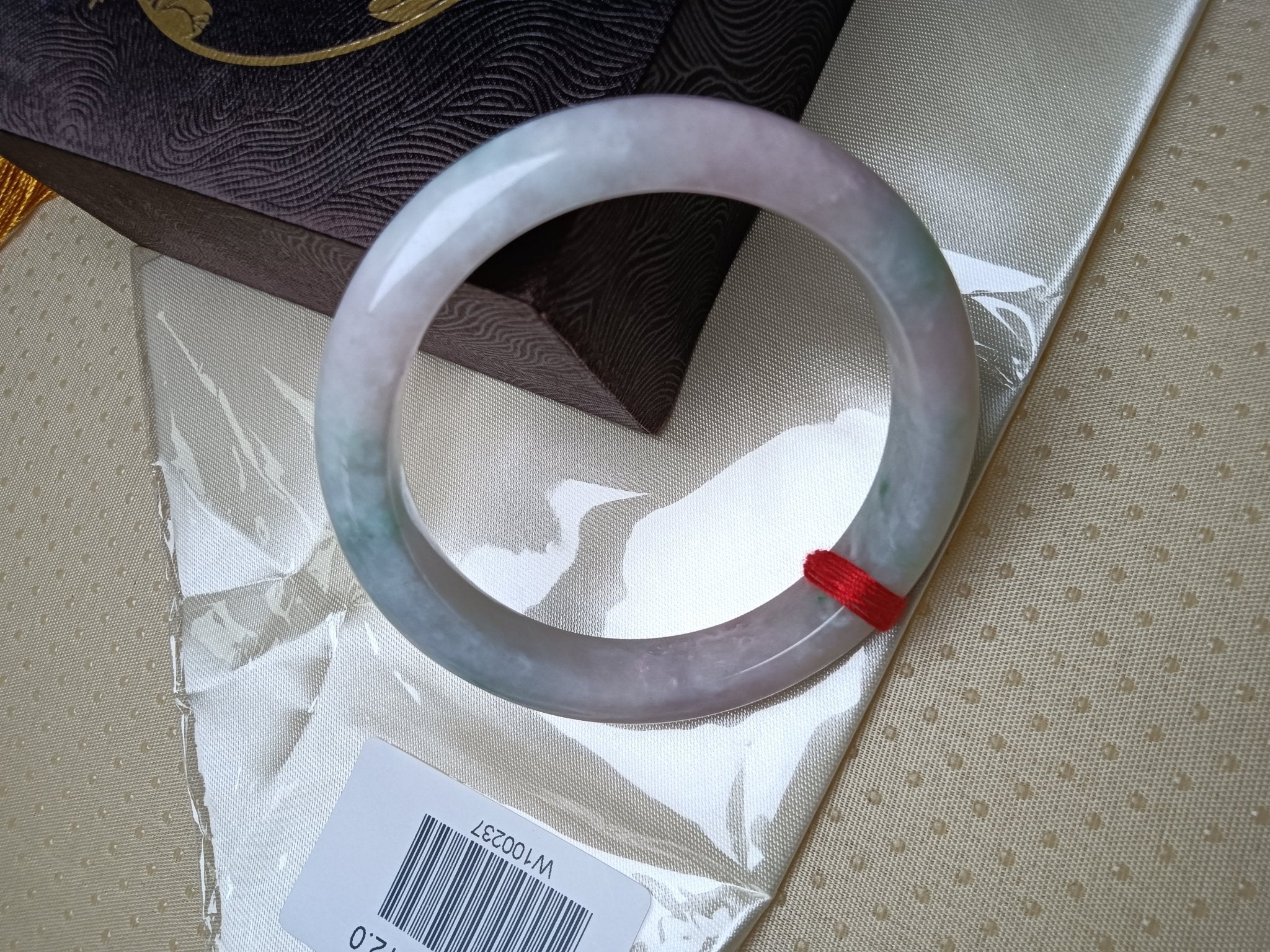 Pinkish Lavender with Light Apple Green Myanmar Jadeite Bracelet (Size: 59mm) W237 - Jadeite Ding