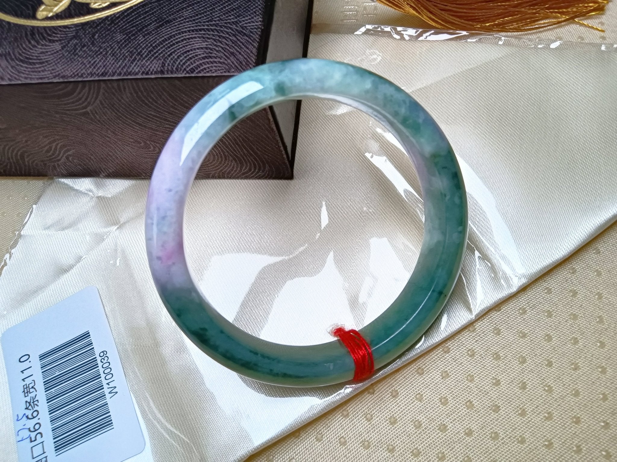 Spring Color Light Lavender mixed Green Natural Jadeite Bangle(Size: 57 - 58mm) - Jadeite Ding