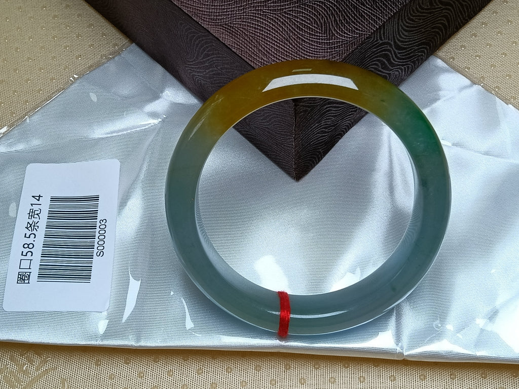 Transparent Icy Apple Green with Yellow - Brown Patches Burmess Grade A Jadeite Bracelets (Size:58 - 59mm) S003 - Jadeite Ding