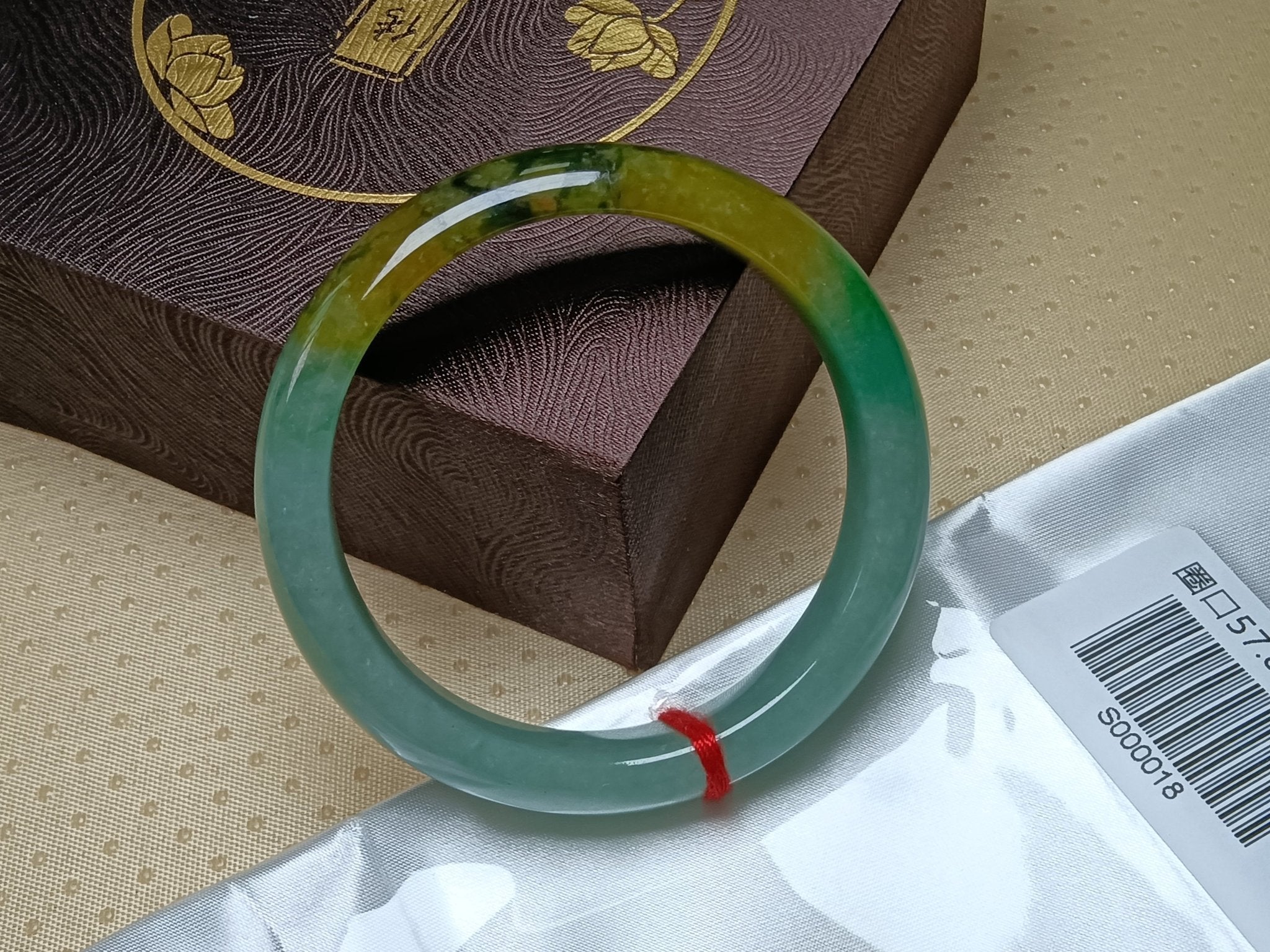 Transparent Icy Apple Green with Yellow - "Wuji" Patches Burmess Grade A Jadeite Bracelets (Size:57 - 58mm) S018 - Jadeite Ding