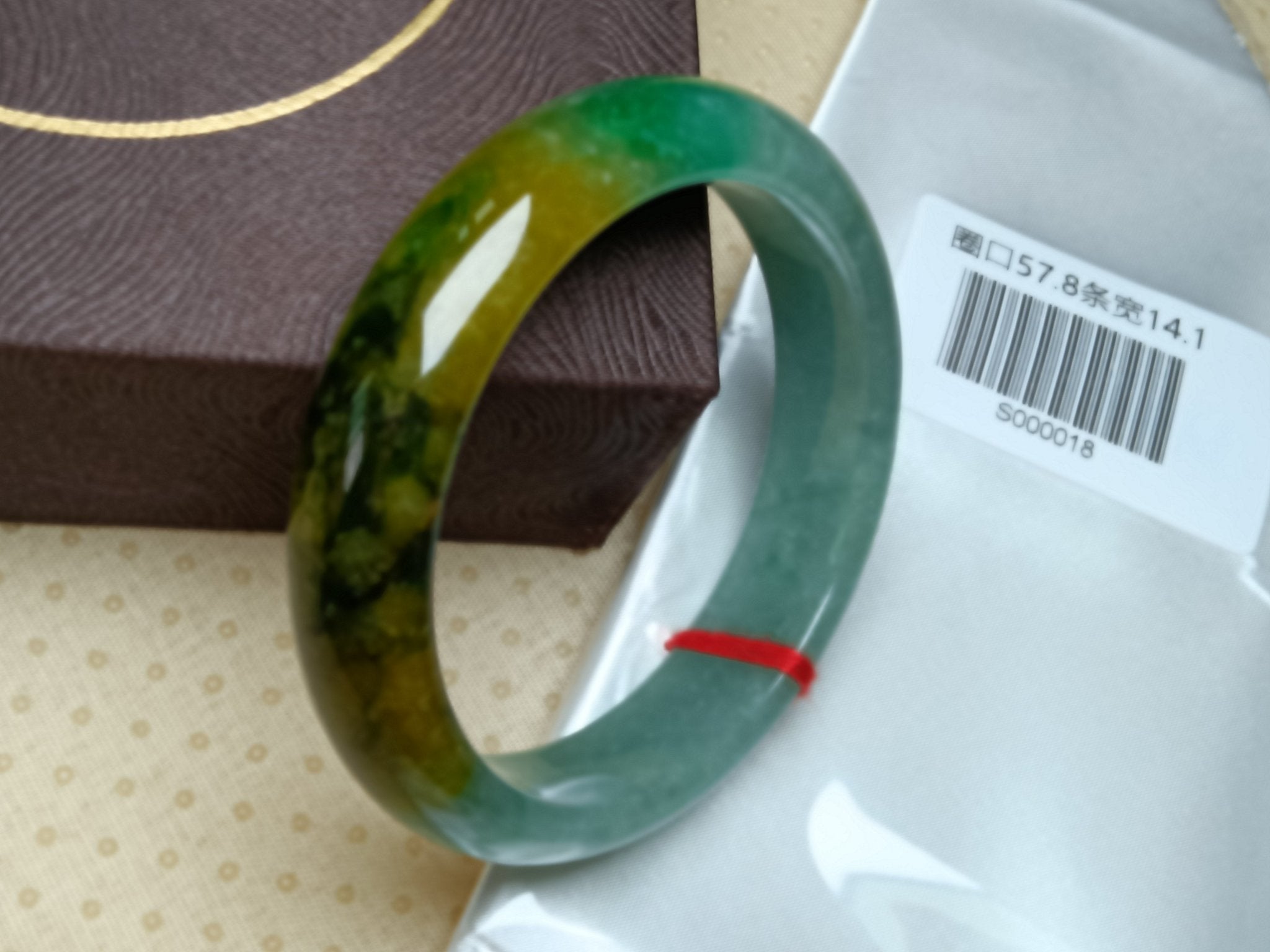 Transparent Icy Apple Green with Yellow - "Wuji" Patches Burmess Grade A Jadeite Bracelets (Size:57 - 58mm) S018 - Jadeite Ding