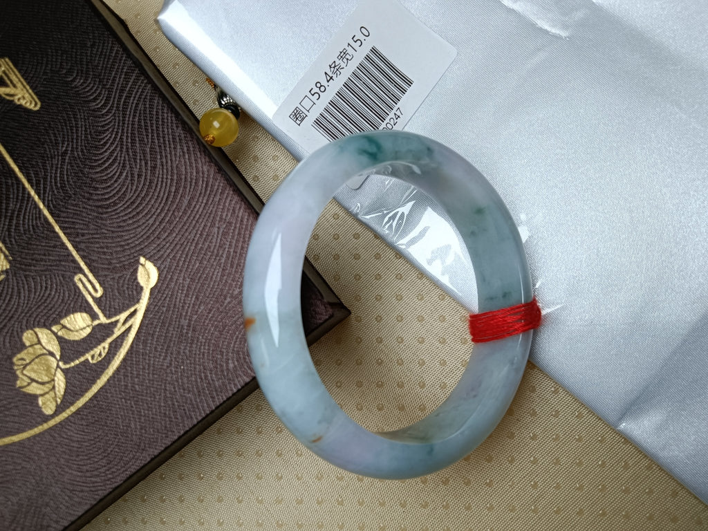 Waterly Light Lavender with Green Floating Flowerand Sajin Natural Jadeite Bangle(Size: 58 - 59mm) - Jadeite Ding
