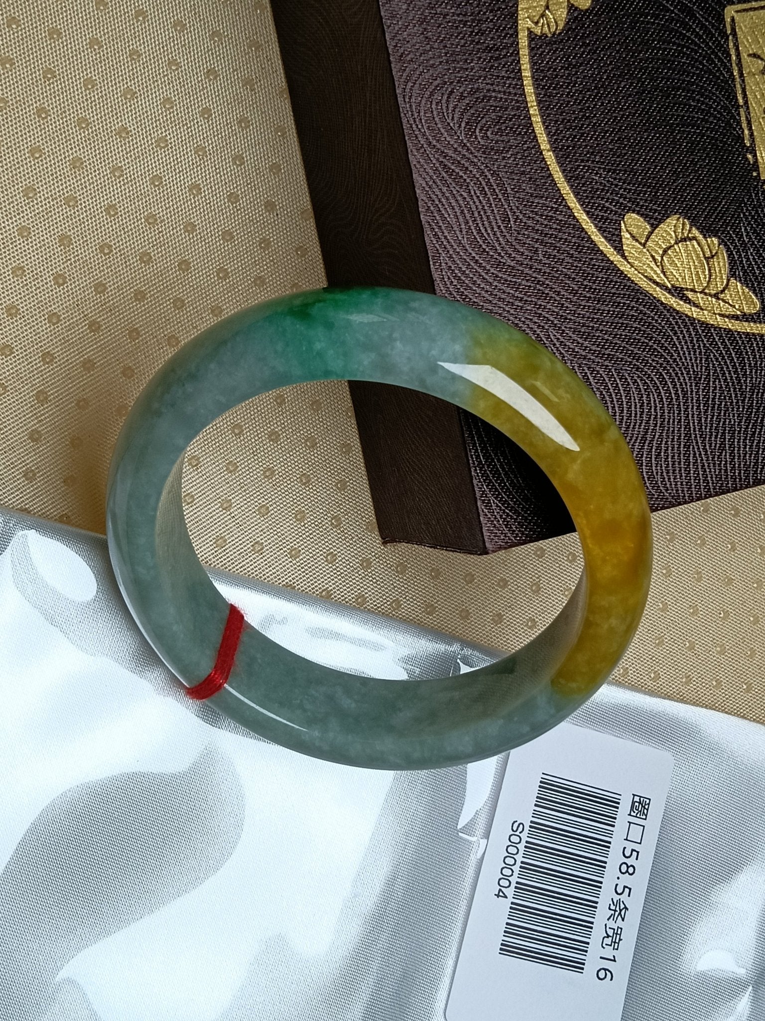 Watery Apple Green with Yellow - Brown Patches Burmess Grade A Jadeite Bracelets (Size:58 - 59mm) S004 - Jadeite Ding
