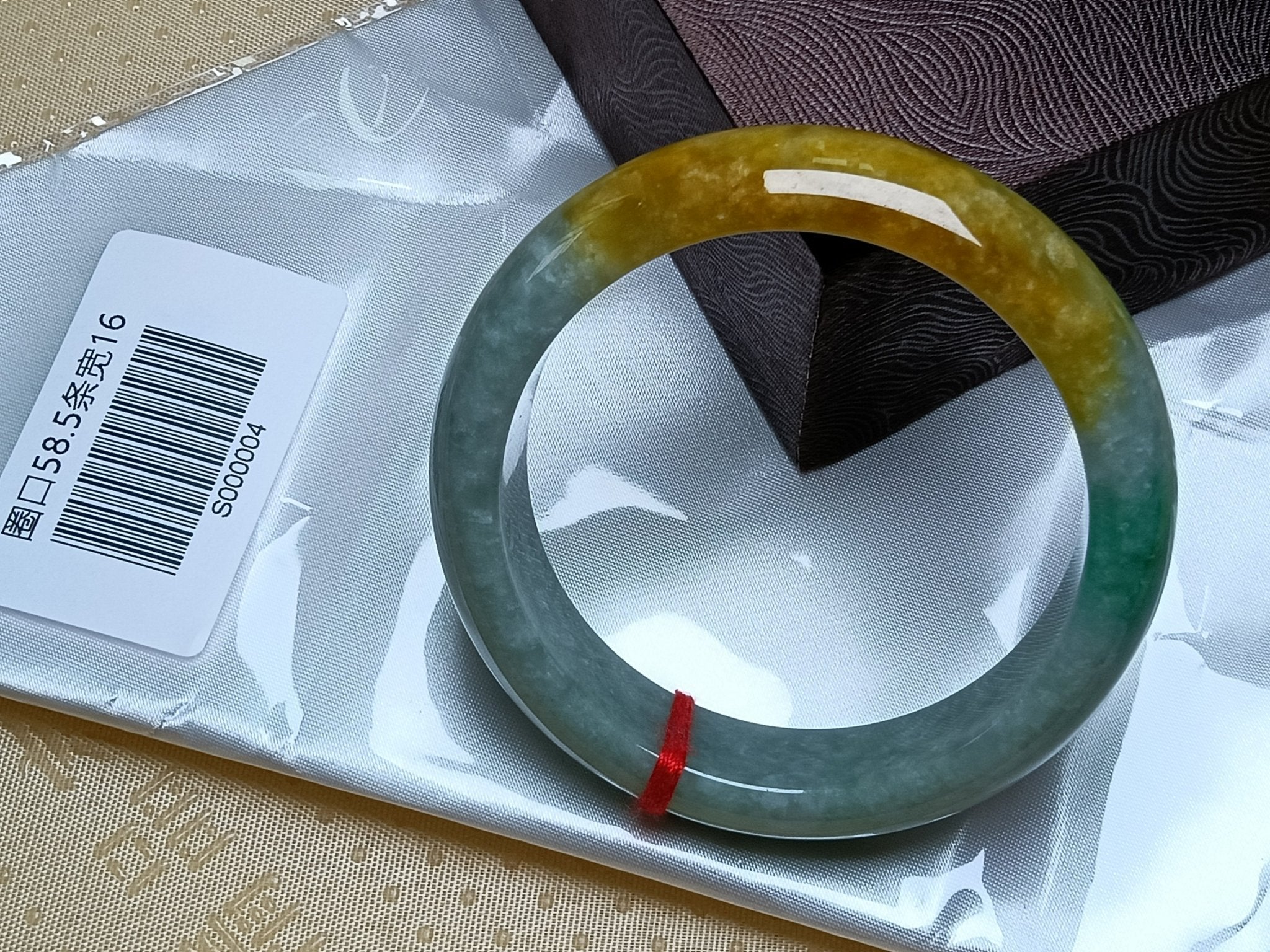 Watery Apple Green with Yellow - Brown Patches Burmess Grade A Jadeite Bracelets (Size:58 - 59mm) S004 - Jadeite Ding